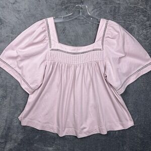 Banana Republic Top Shirt Women's Small Pink Peasant Square Neck Puff Sleeve